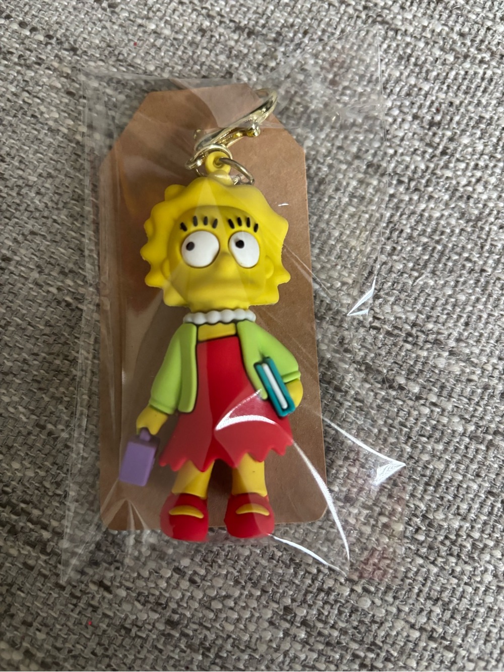 Yellow Cartoon Character Bag Charm Keychain with Red Dress